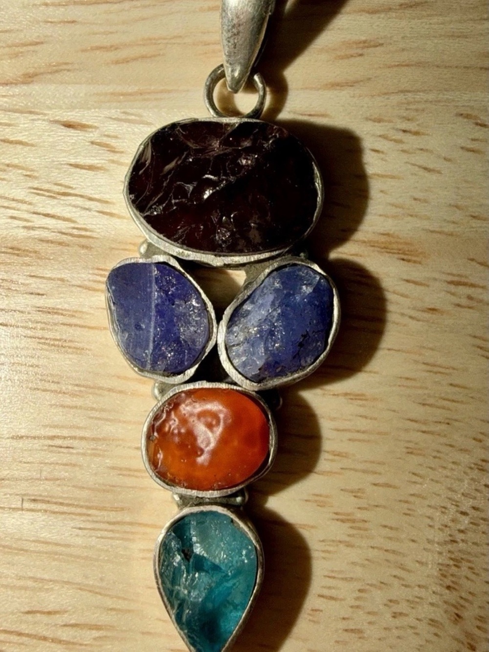 Multi-Stone Pendant with Garnet, Amethyst, Carnelian & Blue Topaz.